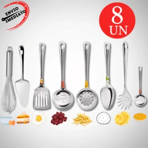 Kit Utensilio Para Cozinha 100% Inox Colher Concha Escumadeira Pegador Massa Salada Mini concha