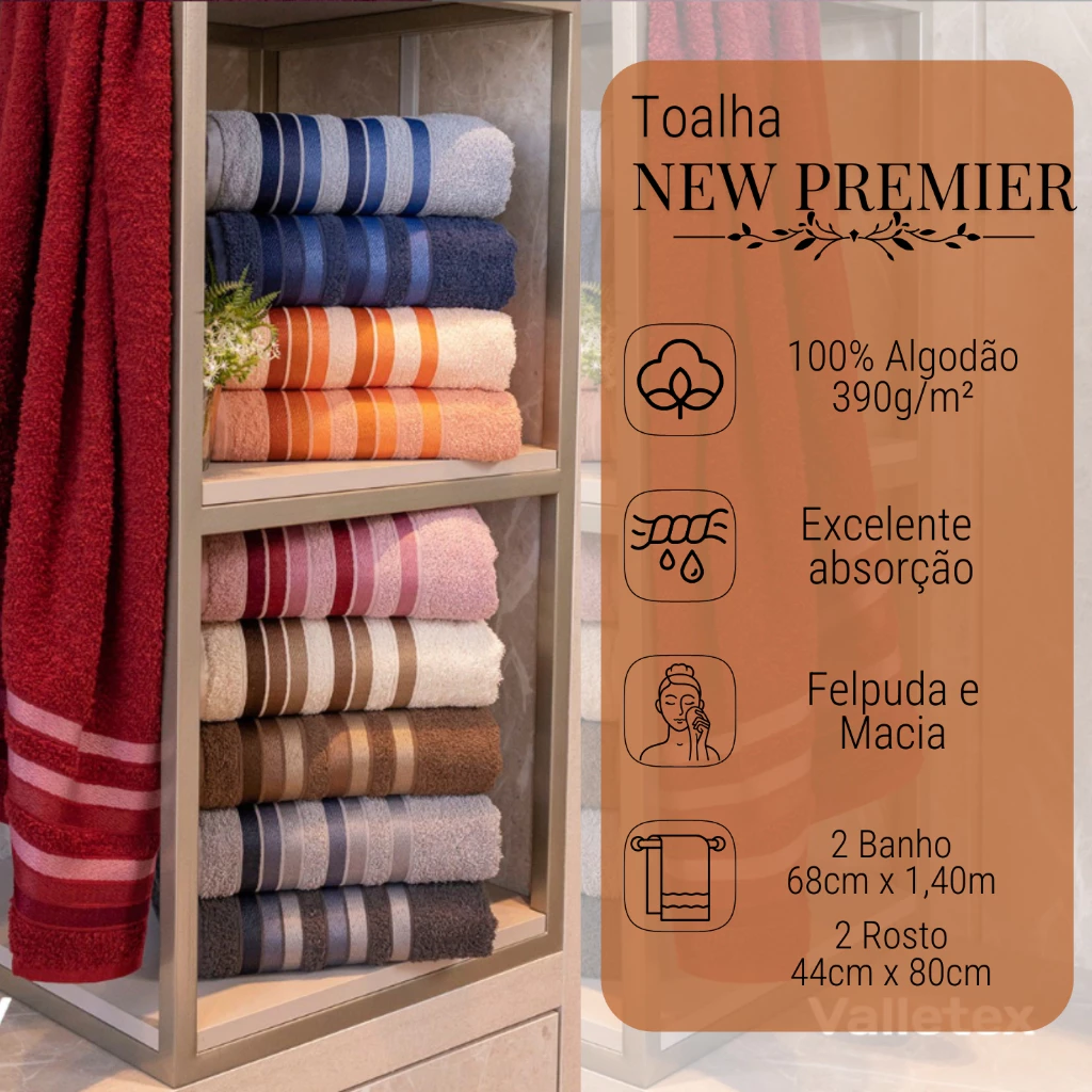 Jogo de Toalha 2 Banho e 2 Rosto 100% Algodão Excelente Absorção Felpuda Macia Premier Habitat - Imagem 2