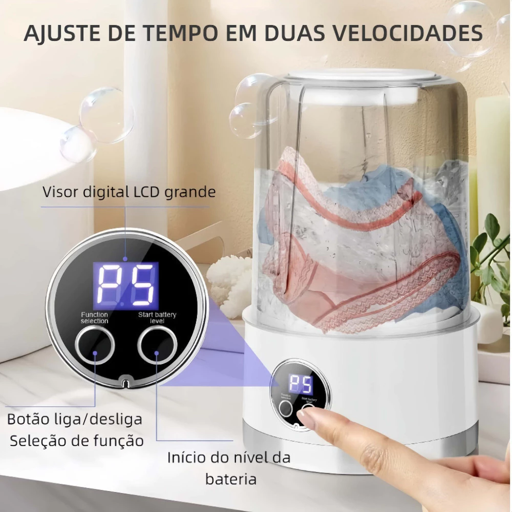Mini Máquina de Lavar Roupa Calcinha Intima Portátil 1000L Recarregável USB - Imagem 3