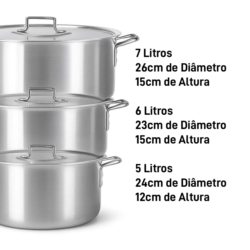 Kit Panelas de Alumínio para Feijoada Jogo de Panela 3 peças Kit Feijoada Caçarola Grande - Imagem 4