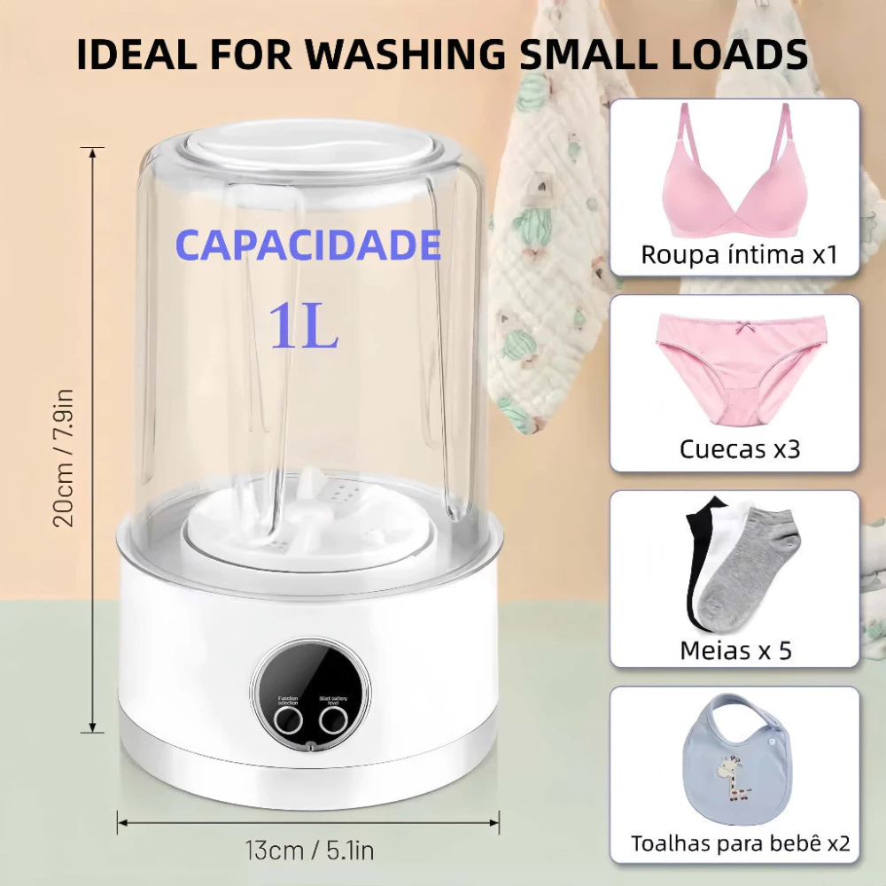 Mini Máquina de Lavar Roupa Calcinha Intima Portátil 1000L Recarregável USB - Imagem 2