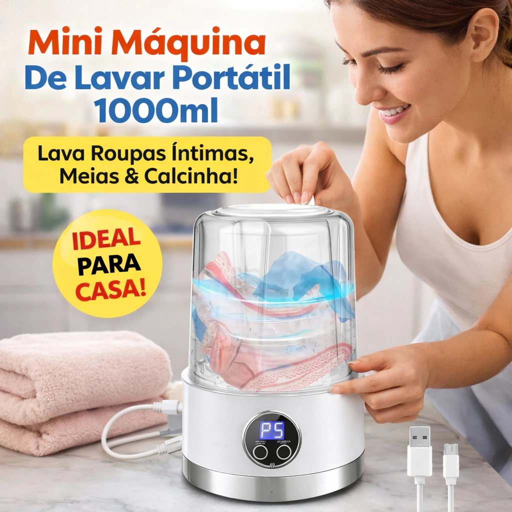 Mini Máquina de Lavar Roupa Calcinha Intima Portátil 1000L Recarregável USB - Imagem 5