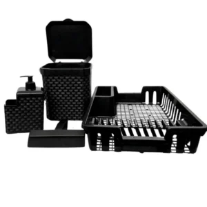 Kit Cozinha Completa: Escorredor de Louça + Lixeira 5L + Porta Detergente + Rodinho de Pia